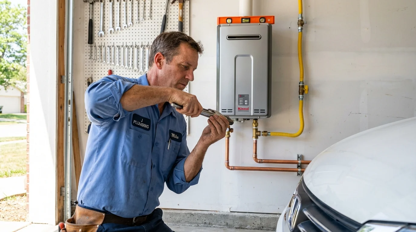 Tankless water heater installation by a Johns Plumbing LLC plumber in Angier
